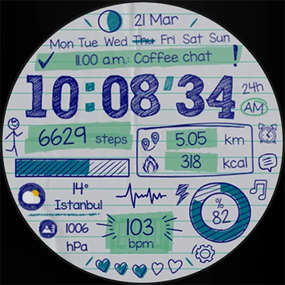 Paper of Time – Watch Face APK: Lined Notebook Style, 30 Colors & Wear OS Productivity