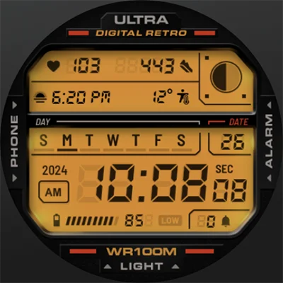 ULTRA Digital Retro watch face APK: Wear OS LCD Glow, Complications