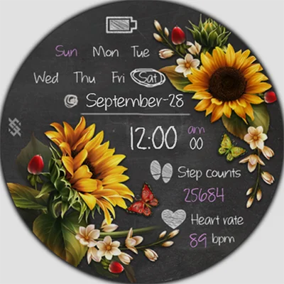 BFF1- Blackboard Art Sunflower APK: Wear OS Artistic Watch Face